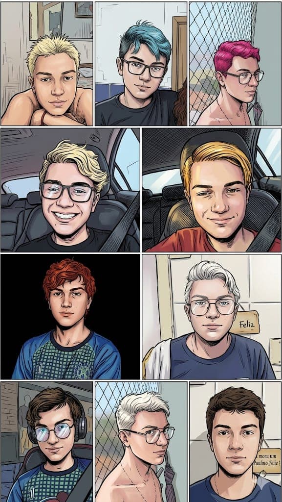 Vários visuais de avatar em estilo de quadrinho — cabelos e humores diferentes